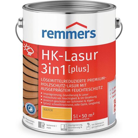 Remmers HK-Lasur 3in1 [plus] kiefer, matt, 5 Liter, Holzlasur, Premium Holzlasur außen, 3fach Holzschutz mit Imprägnierung + Grundierung + Lasur