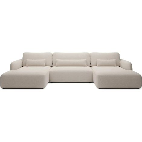 GIGI - Canapé panoramique convertible tissu bouclette 5 places - Beige