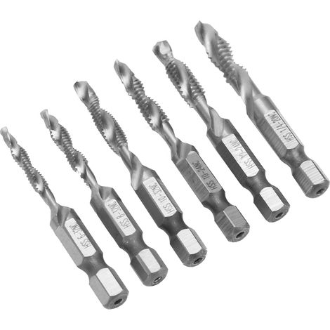 6PC American Standard Composite Taps, High-Speed Steel Hex Shank Machine Taps (1/5)