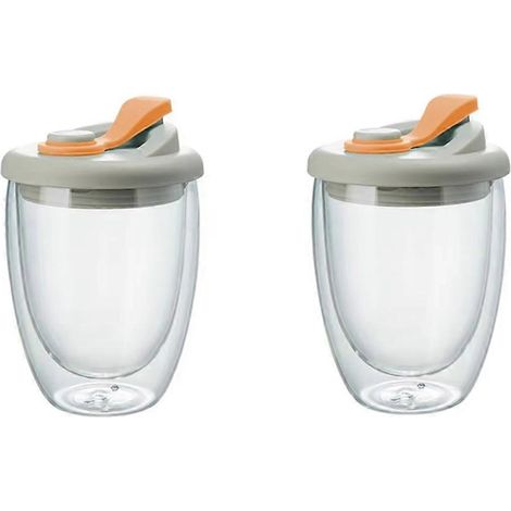 Gobelet isotherme en verre double paroi avec couvercle étanche - Idéal pour le lait, le thé, les jus de fruits et le jus d'orange. (1/5)