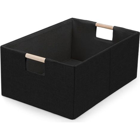 Irovami Cubes de rangement pliables en tissu avec poignées en bois 42 x 31 x 17 cm, paniers en lin rectangulaires pour étagères de placard, décoration intérieure (1/5)