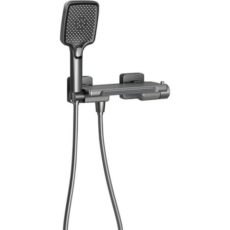 Grifo de bañera tipo cascada, mezclador de bañera con ducha, grifo de bañera mural, latón, gris -Crezuo