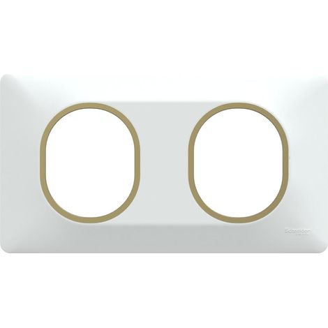 Ovalis Doppel-Frontplatte, SCHNEIDER ELECTRIC, weiß mit Messing-Effekt-Ring SCHNEIDER ELECTRIC