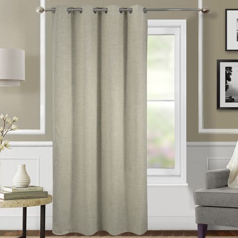 Homemaison – Rideau occultant thermique 140x260 cm – Aspect chiné beige – 100% polyester – 8 œillets ronds argent (1/4)