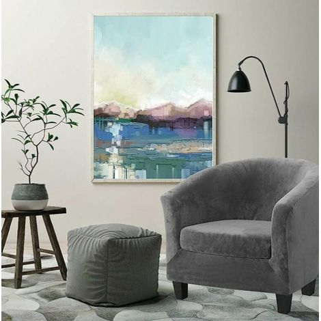 Housse de chaise club en velours Ensemble deux pièces Housse de fauteuil extensible Housse de chaise longue Housse de chaise de baignoire avec housse de coussin (Gris) (1/4)