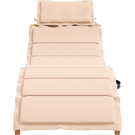 Chaise longue  Transat  Bain de soleil avec coussin beige bois d'acacia solide (1/5)