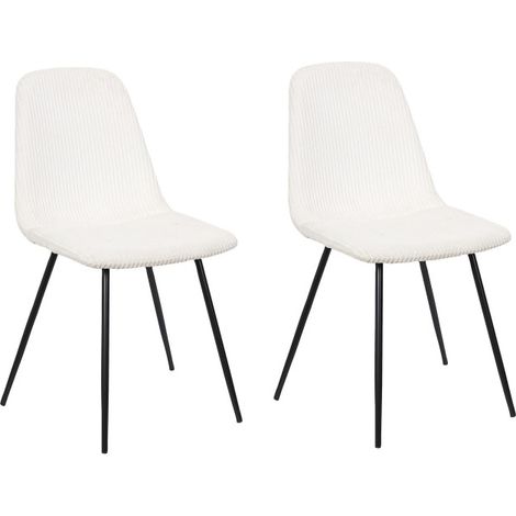 Lot de 2 Chaises en Velours Côtelé Blanc et Piètement en Métal Noir - Chaise de Salon, Salle à Manger - Livraison gratuite (1/5)