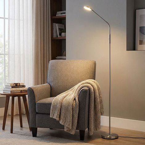 Lampada da terra a LED per soggiorno con dimmer a sfioramento, metallo argento, H 173 cm (1/5)