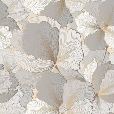 Papier Peint Fleuri Beige/Doré/Gris Rouleau Adhesif Decoratif Chambre Cuisine Revetement Mural Floral Vintage Film Autocollant Papier Adhesif Pour Meuble Papier Vinyle Adhésif 44,5 x 300cm (1/5)