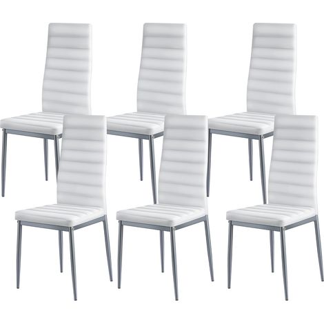 Mophorn Juego de 6 sillas modernas para comedor, diseño compacto con cojines acolchados y patas metálicas, color blanco, dimensiones 465 x 405 x 970 mm, capacidad de carga 136 kg