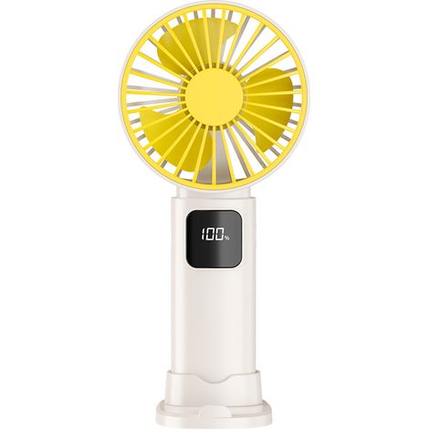 Ventilador portátil – Tres velocidades ajustables – Nivel de ruido inferior a 36 decibelios – Dimensiones20,2 x 9,5 x 3,7 cm – Material HIPS – Amarillo (1/5)