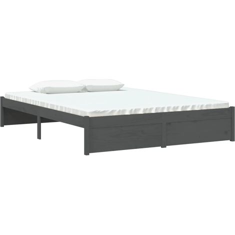 Estructura cama doble sin colchón madera maciza gris 135x190 cm vidaXL (1/4)