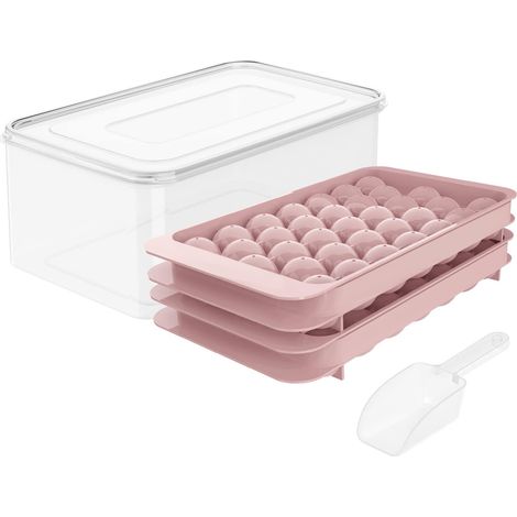 Mini bacs à glaçons pour congélateur - Lot de 4 petits bacs à glaçons avec couvercles, 104 x 4 glaçons, sans BPA, pour rafraîchir boissons, café, cocktails, rose (BT) (1/5)