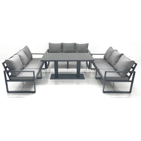 Fimous 9 Seater Garden Sofa Set Aluminium Furniture Rising Dining Tabe Set Dark Grey (1/5)