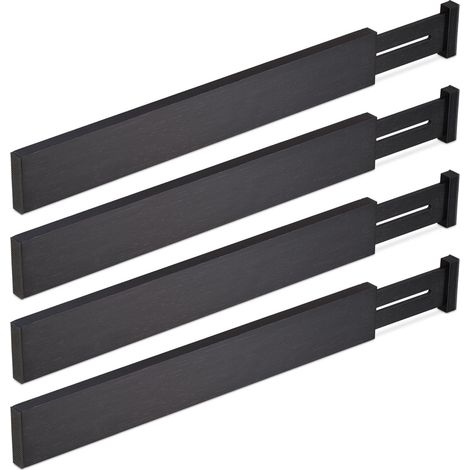 Lote de 4 separadores ajustables para cajón antideslizante comedor cocina 30 x 5 x 5 cm de bambú negro 130014109 (1/4)