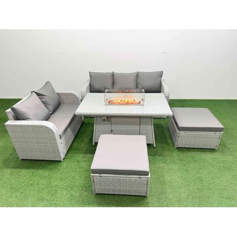 Fimous 7 Seater PE Rattan Wicker Garden Furniture Patio Conservatory Sofa Set with Firepit Dining Table 3 Seater Sofa Love Sofa 2 Big Footstool (1/4)