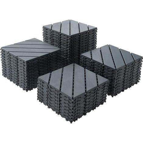 Dalles de terrasse emboîtables en plastique, paquet de 44, 30 x 30 cm, imperméables, pour une utilisation extérieure et extérieure par tous les temps, idéales pour terrasse, balcon, jardin ou abord de