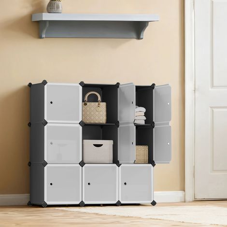 Armoire à 9 Compartiments, Organisateur, Meuble avec Portes, pour Vêtements, Chaussures, Livres, Montage Facile, Noir et Blanc (1/5)