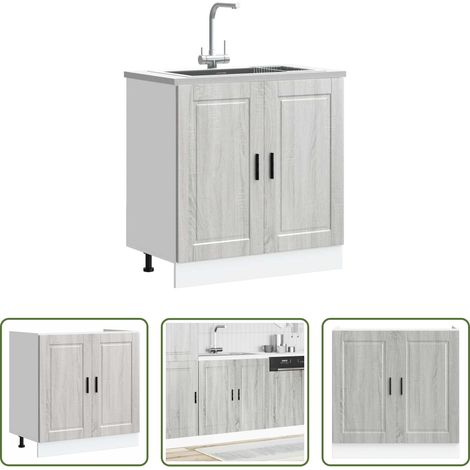 vidaXL Bois d'ingénierie -  Meuble bas pour évier Porto sonoma gris bois ingénierie (1/5)