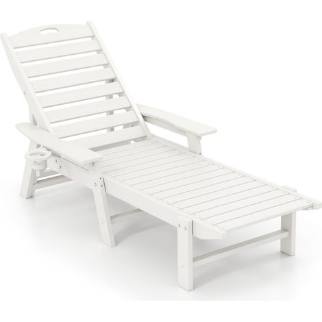 Sedia da giardino in HDPE con schienale reclinabile in 4 posizioni e portabicchieri girevole, 196-169 x 75 x 31,5-65 cm per giardino e piscina (1/5)