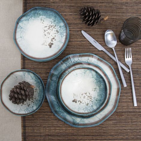 Service de table en porcelaine - 24 pièces - Bleu océan - Lagon (1/5)