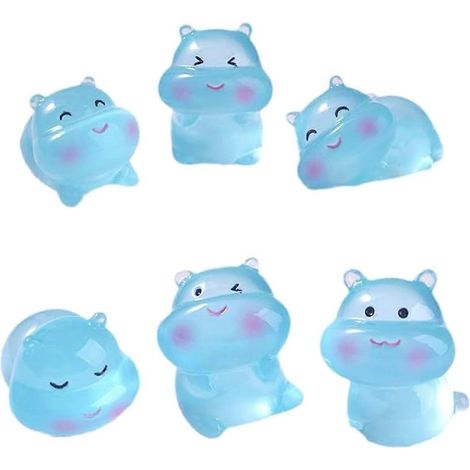 Lot de 6 mini hippopotames lumineux en résine, pour la décoration de jouets et d'objets artisanaux. (1/5)
