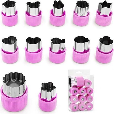 longziming - Set de 12 emporte-pièces – petits emporte-pièces – Mini emporte-pièces à biscuits – Emporte-pièces en acier inoxydable et silicone pour la pâtisserie, le fondant, les fruits et les légume (1/5)