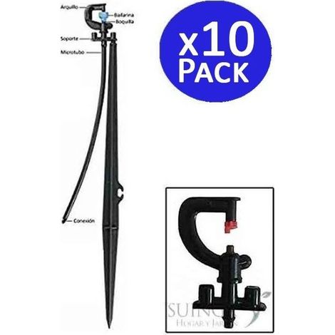 Suinga – Lot de 10 micro arroseurs d'irrigation 180º – Débit 73 à 125 l/h – Portée 1,7 mètres – Piquet de 40 cm inclus
