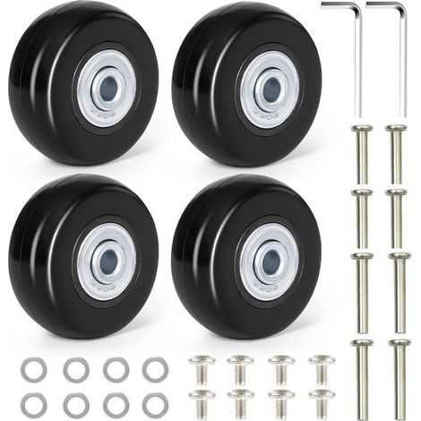 4 Ersatz-Kofferrollen – Ø 50 x 18 mm – inklusive Achsen (32/37 mm) und Lagern – Schwarz – Universal – Gepäckreparaturset (1/5)