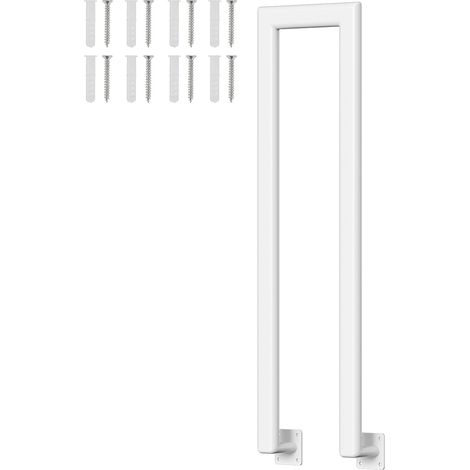 Randaco Barandilla de escalera ovalada en forma de U de 110 cm, blanca, con pasamanos de hierro, barandilla de hierro para interior y exterior, montaje lateral universal