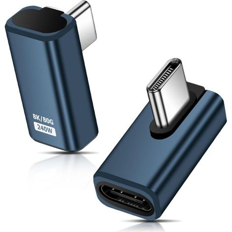 Lot de 2 adaptateurs d'extension USB C 90 ° 80 Gbps USB C mâle vers femelle 240 W Connecteur d'extension Thunderbolt 5 pour iPhone 15/16, tablette, téléphone, autres appareils de type C (gris) (1/5)