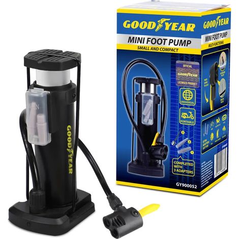 Goodyear Foot Pump Mini Tyre Inflator Pool Air Bed Camping Car Bike 900052