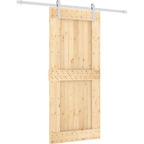 Sliding Door Natural and White 90 x 210 cm Solid Pine Wood vidaXL (1/5)