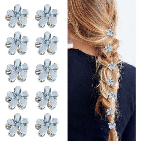 10 mini pinces à cheveux diamant, petites barrettes fleur bleue pour coiffage, lot de 10 clips cheveux décoratifs (1/5)