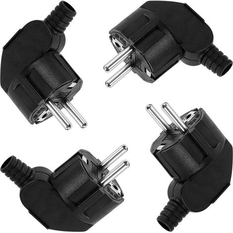 250V 16A Male Electrical Plug Angle Socket Earthed Power Outlet Protector Black (1/5)