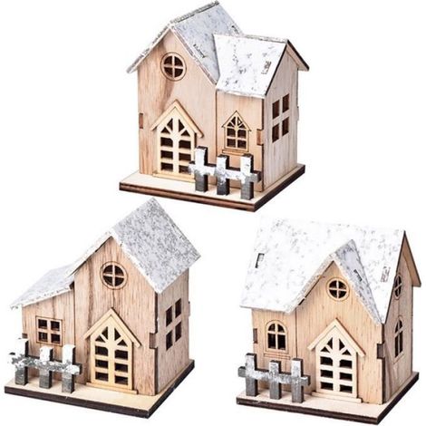 Village de NoëL DéCor Rustique en Bois avec LumièRe Lanterne de NoëL DéCor pour Village Collection Ornements de NoëL VILLAGE DE (1/4)