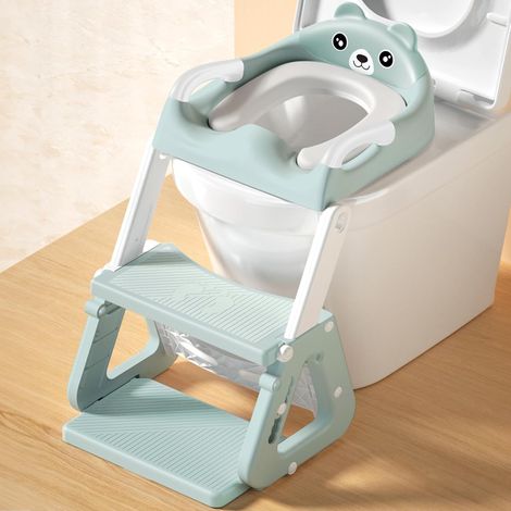 Siège WC Enfant Avec Escalier - 1 Unité - PP Et PVC - Réglable Et Pliable - Pour Toilettes Standards - Blanc Et Gris Bleu (1/5)