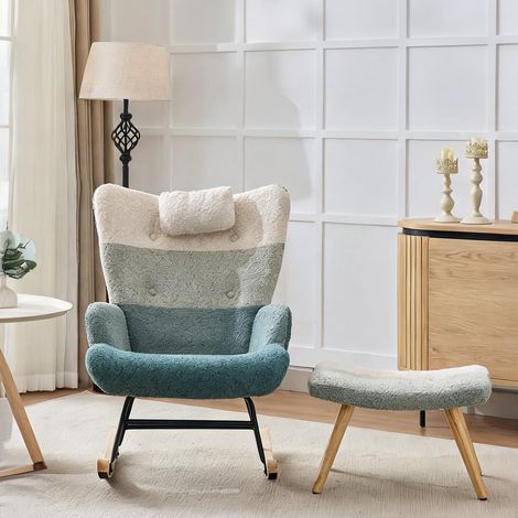 Fauteuil à bascule en bouclé multicolore avec repose-pieds (1/5)