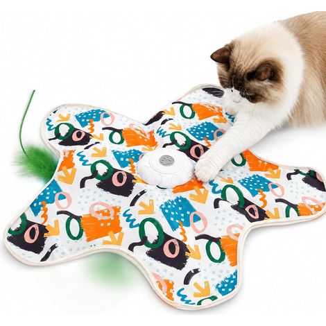 Jouet interactif rechargeable pour chat, activation tactile, cache-cache avec plume mobile et bruit de souris, jouet d’exercice amusant pour chats adultes et chatons d’intérieur (1/5)