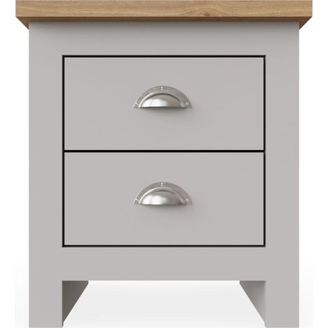 Modern 2 Drawer Bedside Table with Oak Effect Top in Grey (1/5)