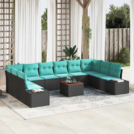 Teenpull – Gartensofa-set 11 Stk. Schwarz Poly-Rattan (1/5)