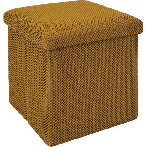 Coffre pouf pliable jaune 38x38x38 cm (1/5)