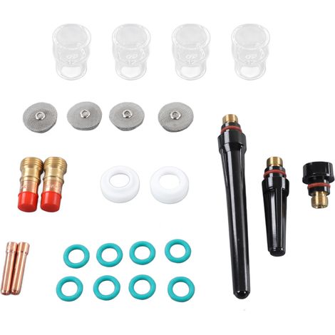 Kit 25 pièces accessoires torche TIG WP17 : coupelle céramique, pince collet, lentille gaz, joint torique, capuchon arrière, jeu complet (1/5)