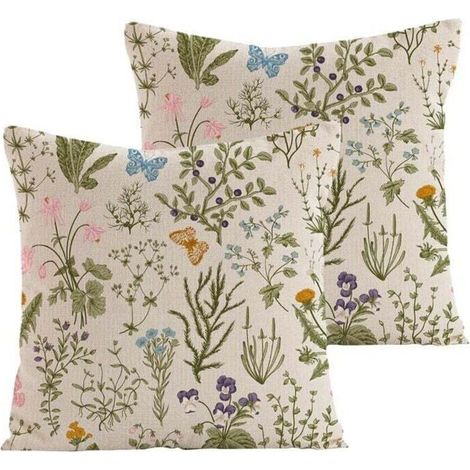 Housse de Coussin 45x45 CM Lot de 2 Housses Coussins Décoratifs Motif Plante à Fleurs Sauvages Vert Sauge pour Maison Salon Chambre Lit Extérieur Housse Oreiller (1/3)