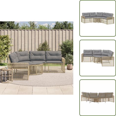 Gartensofa in L-Form mit Kissen und Fußbank Beige Poly Rattan - Gartensofa - Gartensofas - Outdoor Sofa - Terrassensofa (1/5)