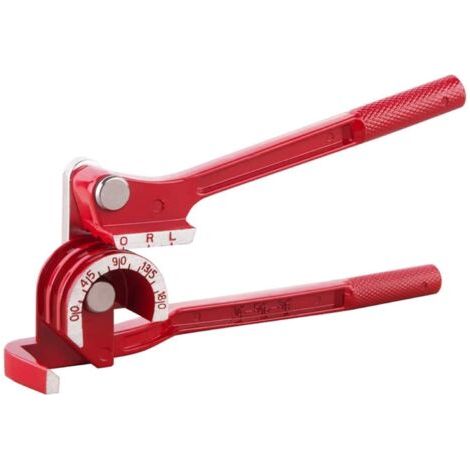Curvatubi con angolo di apertura di 180° per tubi di diametro 1/4, 5/16 e 3/8 di pollice, realizzata in rame, alluminio e acciaio inossidabile di alta qualità, di colore argento e rosso.