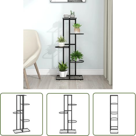 The Living Store Support pour plantes 5 niveaux 43x22x98 cm Noir Métal - Supports De Plantes - Étagères À Plantes - Jardinière Murale - Rangement Intérieur - Décoration Intérieure (1/5)