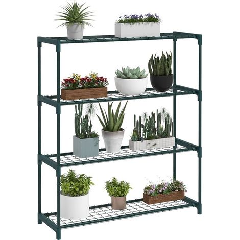Shelf to flowers to 4 levels, bracket for plants, indoor and outdoor, steel, dimensions : 89 cm (L) x 28 cm (l) x 107 cm (H), green (1/5)