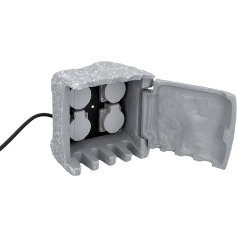 UNITEC Distributore di prese WiFi per giardino effetto pietra, presa da giardino, presa esterna, IP 44, 4 prese, cubi (1/3)