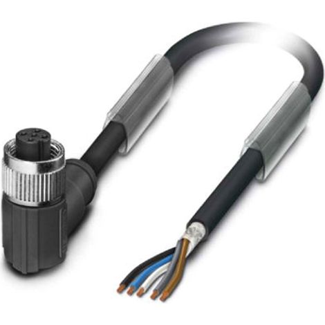 M12 Sensorleitung PUR 5-polig Buchse gewinkelt geschirmt/schlepp. A-Kodierung, Länge 6,0 Meter schwarzgrau RAL 7021, Kabel Außendurchmesser 5,3mm - 1 Stück